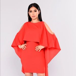 Fashion Nova Red Cape Midi Dress